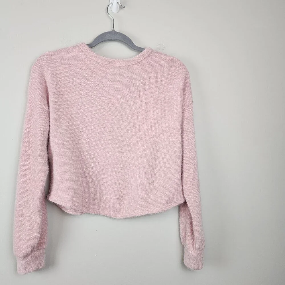 Hollister sz XS women cropped top sweater pink soft long sleeve teens
